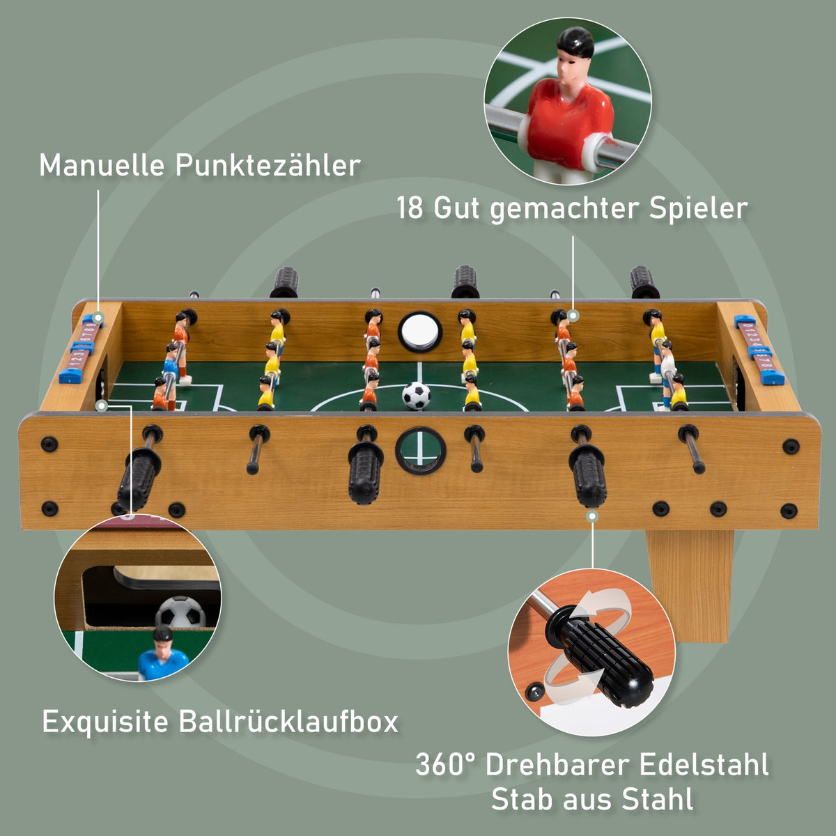 Foosball Table Set, Compact Wood Design, 2 Balls, Scoreboards