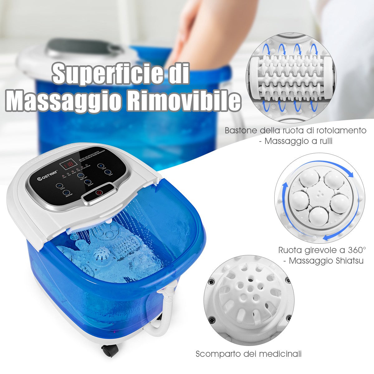 Foot Spa Massager, 500W Infrared Heat, 6 Rollers