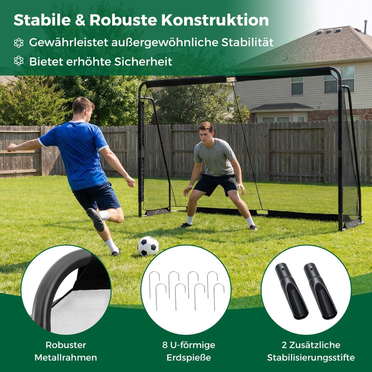 Football Goal, Metal Frame & PE Net, 300 x 200 cm, Black