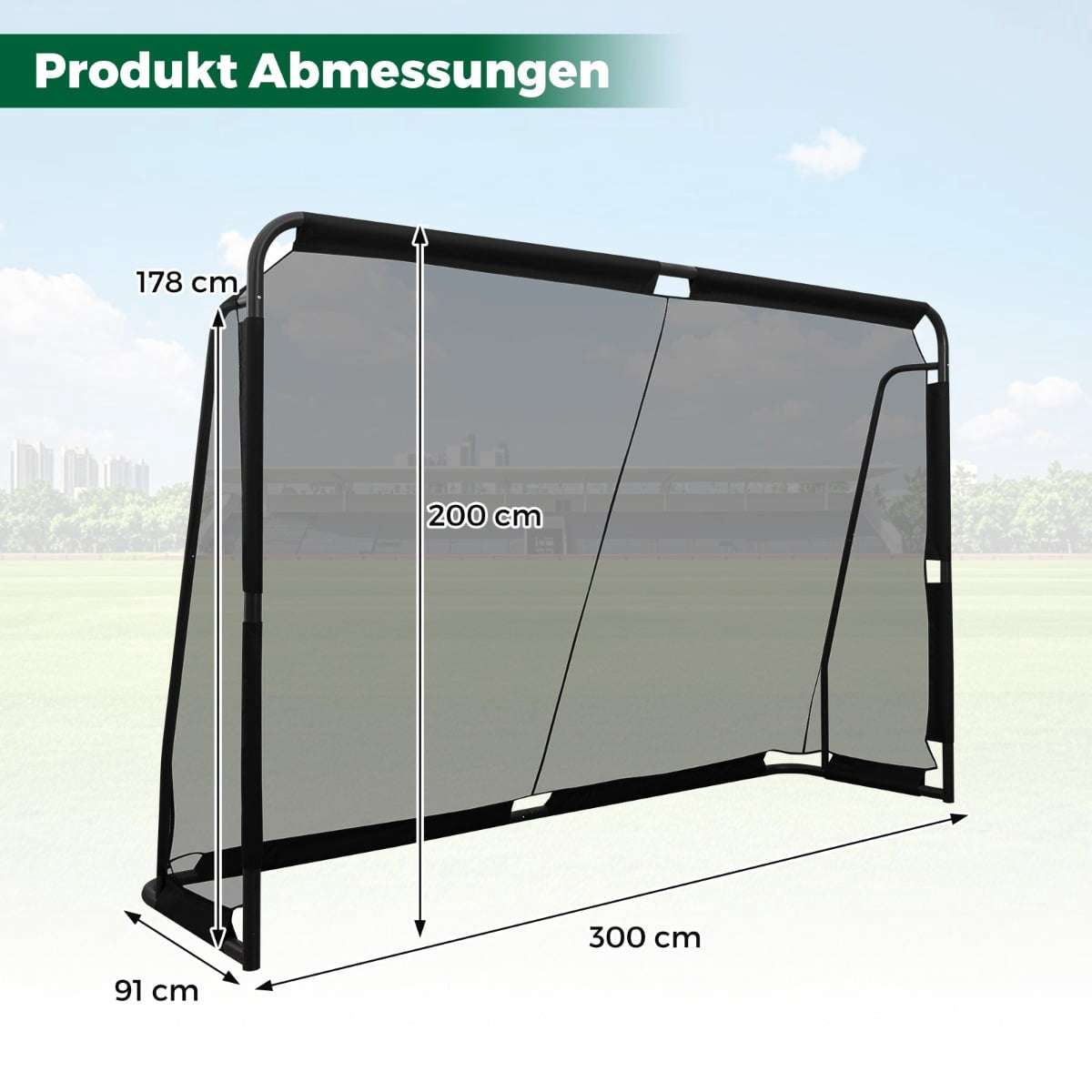 Football Goal, Metal Frame & PE Net, 300 x 200 cm, Black