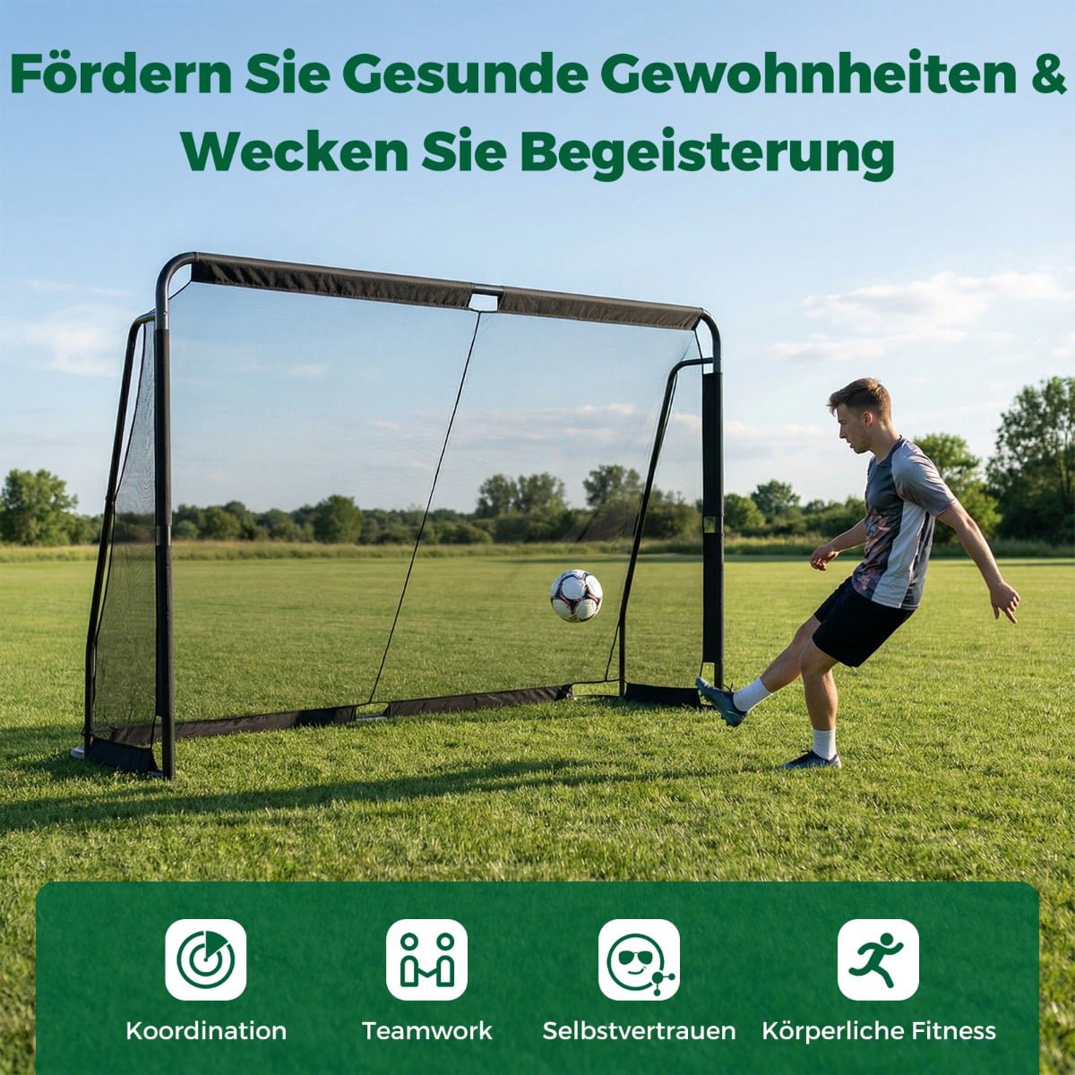 Football Goal, Metal Frame & PE Net, 300 x 200 cm, Black