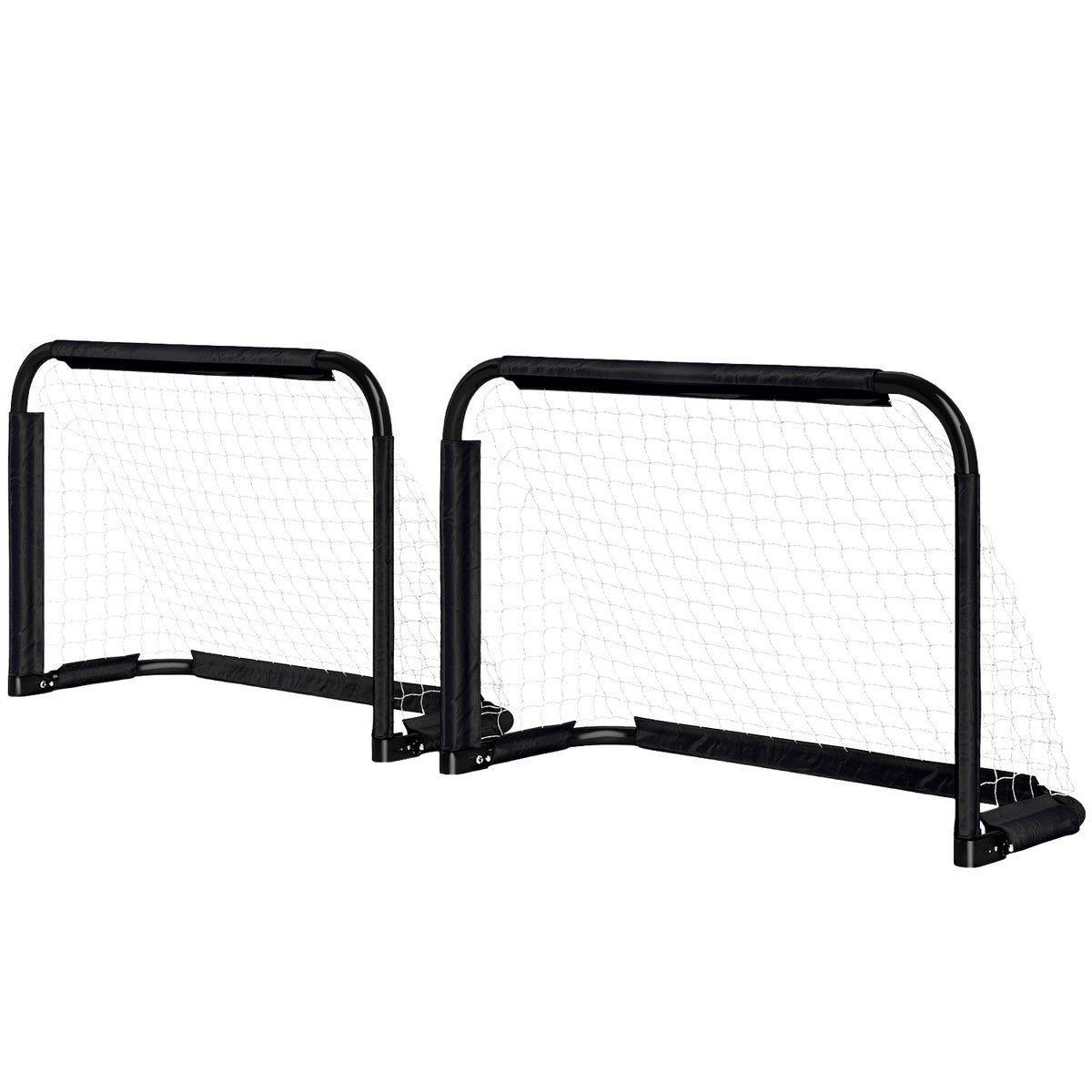 Football Goal Set of 2 Folding Football Goals with Metal Frame for Children and Adults, Garden, 90 x 36 x 60 cm, Black