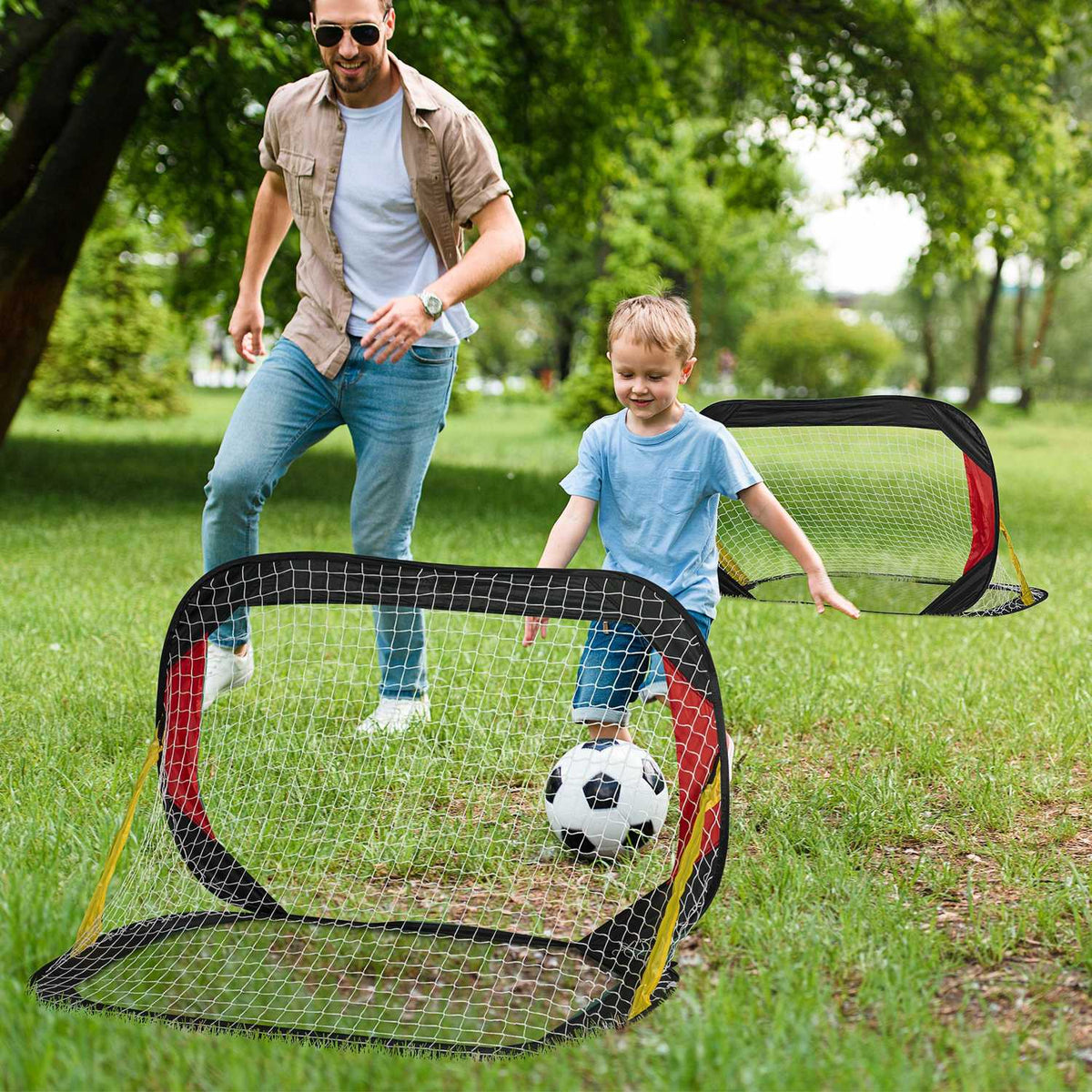 Football Goals Set Of 2 Football Net Mini Goals Foldable For The Garden Or Park For Children And Adults Steel Polyester Black 186 X 90 X 89 Cm