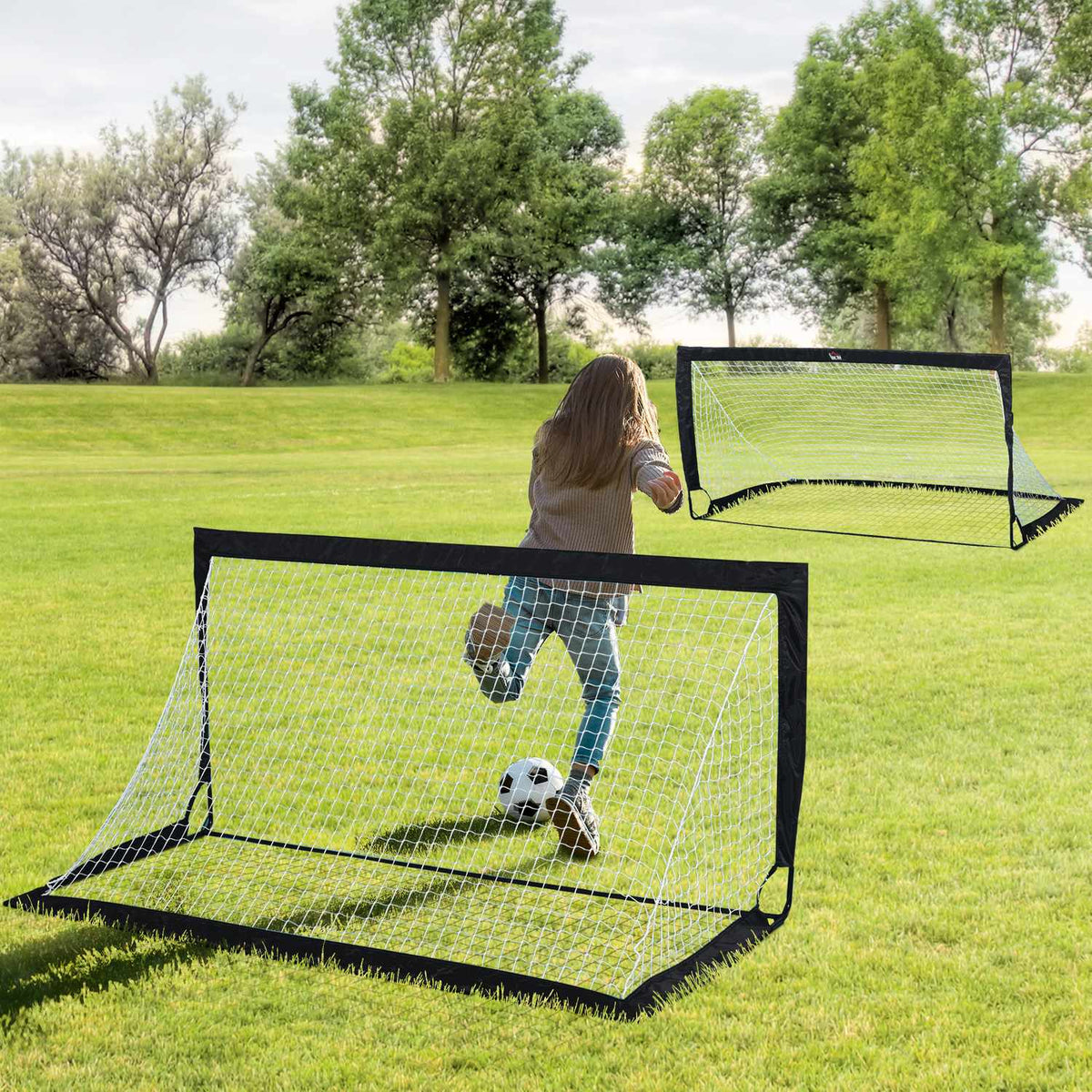 Football Goals Set Of 2 Mini Goals, Foldable Made Of Steel And Tetrolon, Black, 186X90X89 Cm