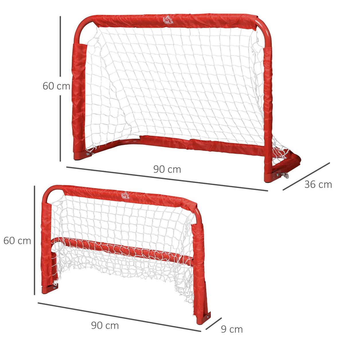 Football Goals Set Of 2 Mini Goals, Foldable Made Of Steel (Q195) And Tetrolon, Red, 90X36X60 Cm