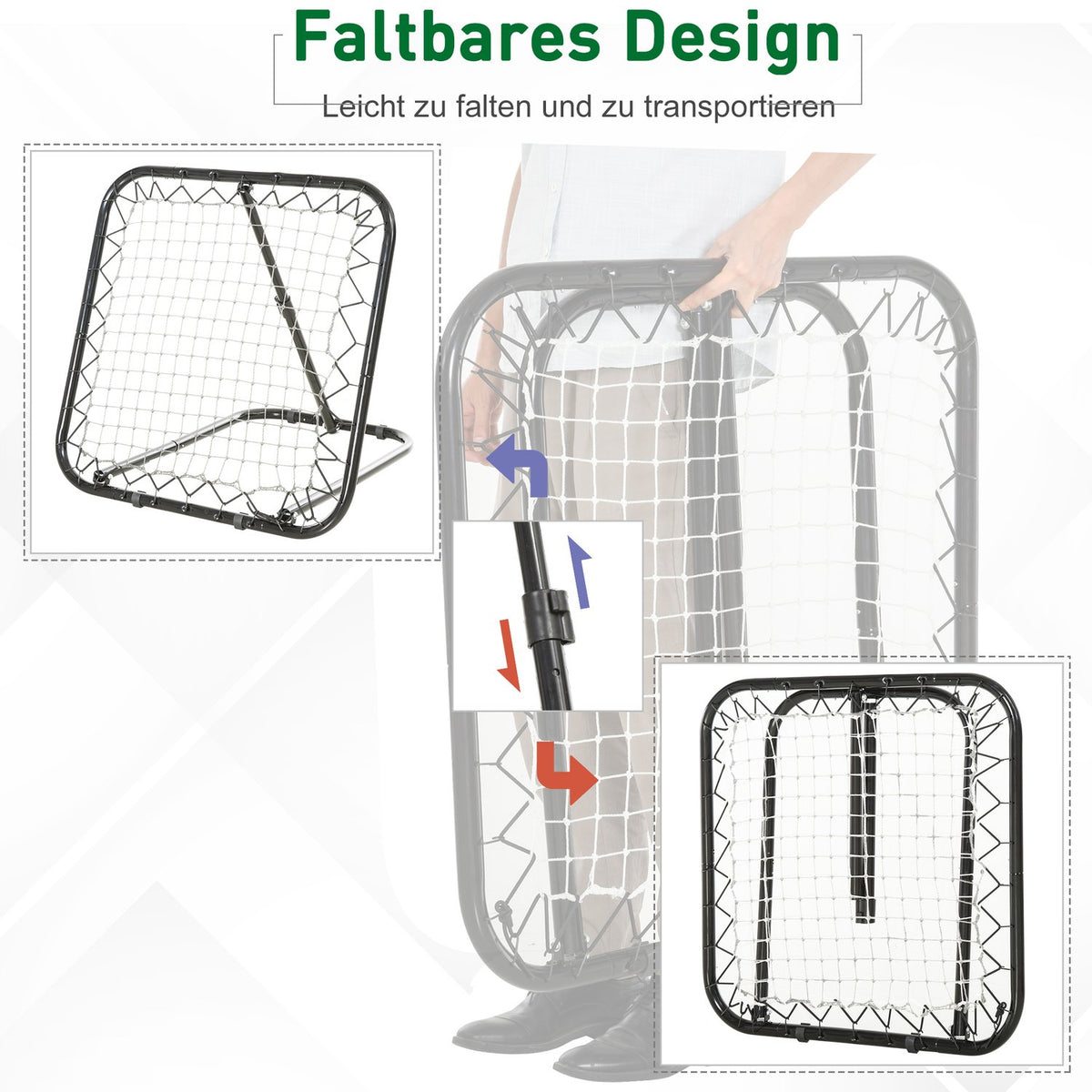 Football Rebounder Foldable Kickback Goal Rebound Wall 5 Levels Baseball Basketball Metal Black 78X84X65-78Cm