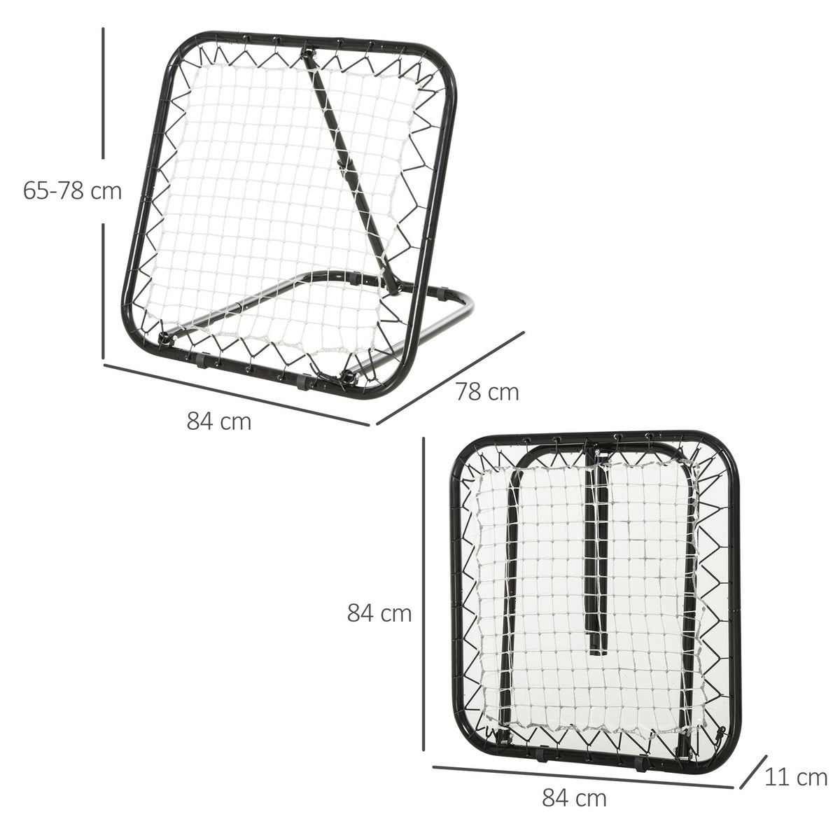 Football Rebounder Foldable Kickback Goal Rebound Wall 5 Levels Baseball Basketball Metal Black 78X84X65-78Cm