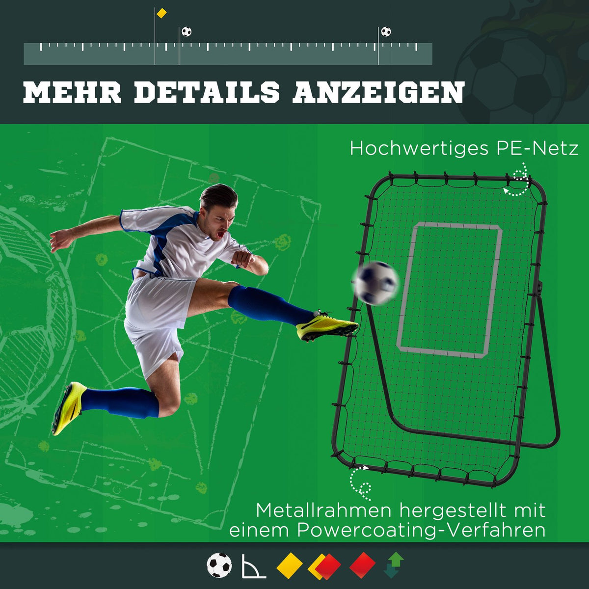 Football Rebounder, Folding Football Goal, Kickback Rebound Wall With 4 Adjustable Levels, 123 X 73 X 178.5 Cm, Black