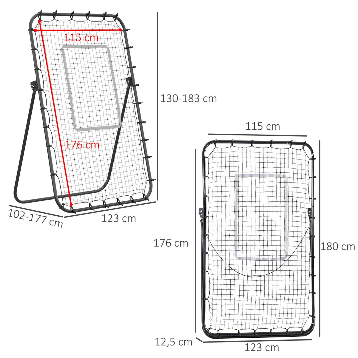 Football Rebounder, Folding Football Goal, Kickback Rebound Wall With 4 Adjustable Levels, 123 X 73 X 178.5 Cm, Black