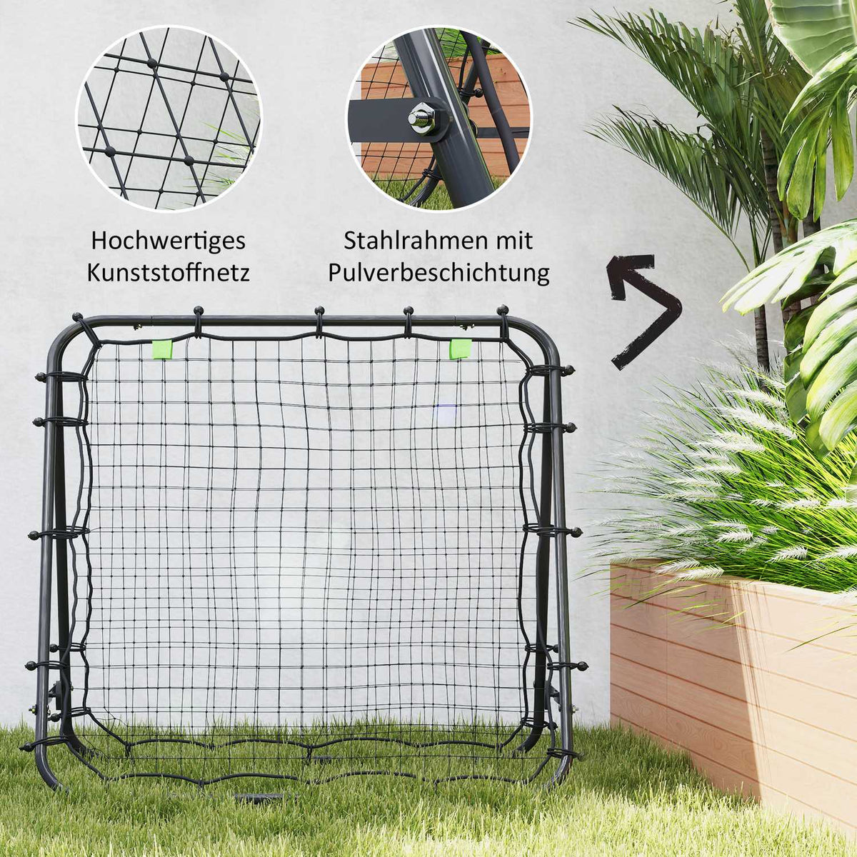 Football Rebounder Kickback Goal Rebound Wall Net Double-Sided Rebound Adjustable in 5 Levels for Football Training Steel Black 100 x 95 x 90 cm