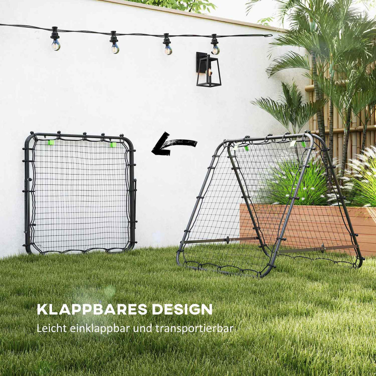 Football Rebounder Kickback Goal Rebound Wall Net Double-Sided Rebound Adjustable in 5 Levels for Football Training Steel Black 100 x 95 x 90 cm