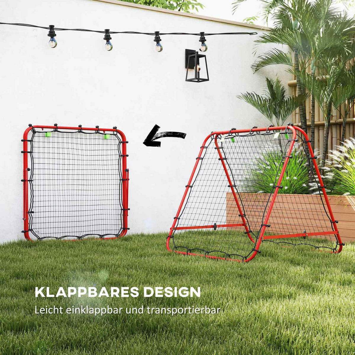 Football Rebounder Kickback Goal Rebound Wall Net Double-Sided Rebound Adjustable in 5 Levels for Football Training Steel Red 100 x 95 x 90 cm