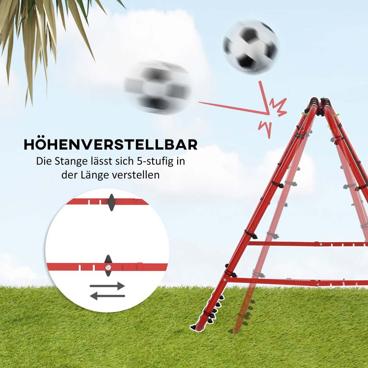Football Rebounder Kickback Goal Rebound Wall Net Double-Sided Rebound Adjustable in 5 Levels for Football Training Steel Red 100 x 95 x 90 cm