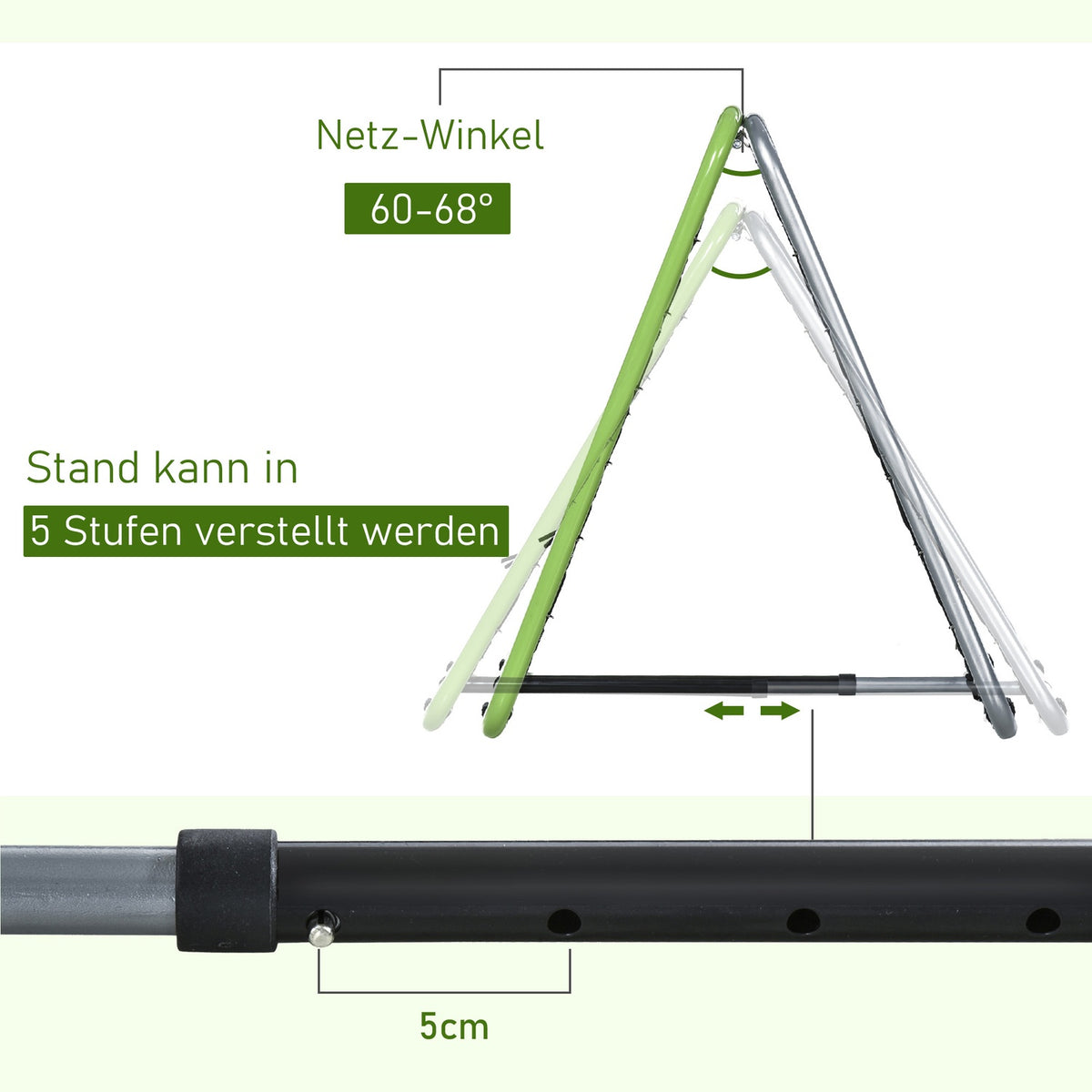 Football Rebounder Kickback Goal Rebound Wall Net For Baseball Basketball Double-Sided Rebound Adjustable In 5 Levels Metal Green + Black