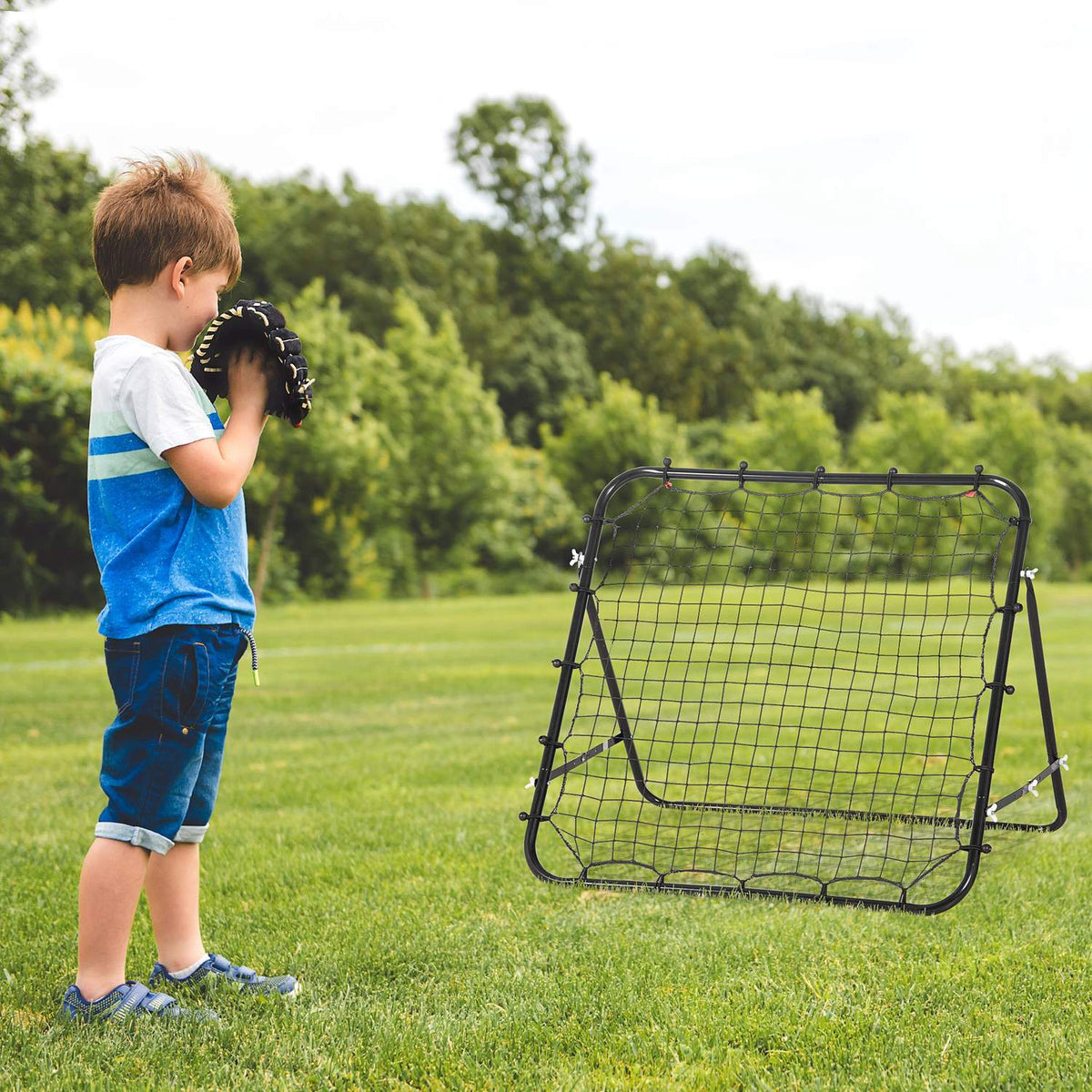 Football Rebounder Kickback Goal Rebound Wall Net Made Of Metal Tube+Pe, 96X80X96 Cm, Black
