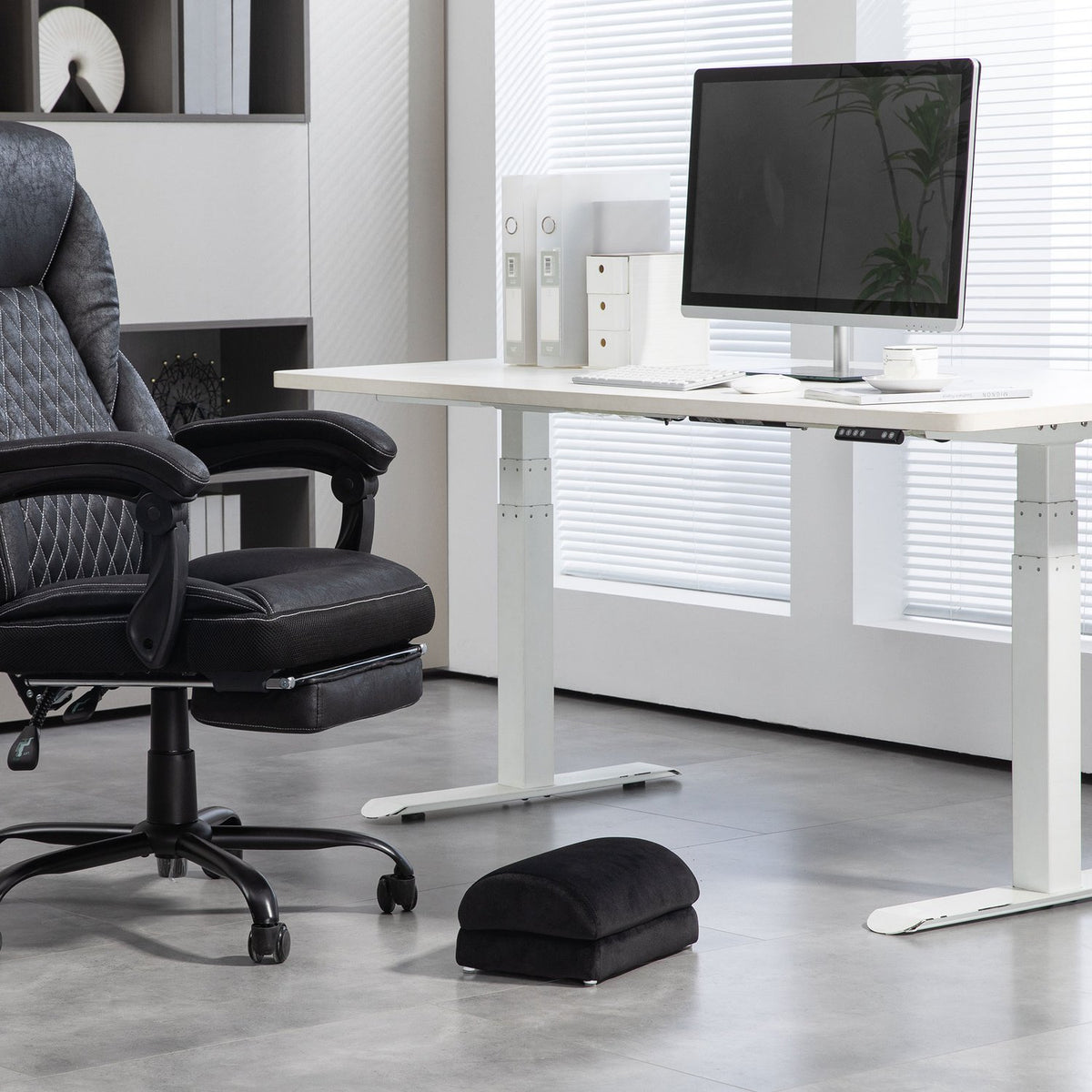 Footrest desk footrest with anti-slip padding, velvet look, for home office, office, black