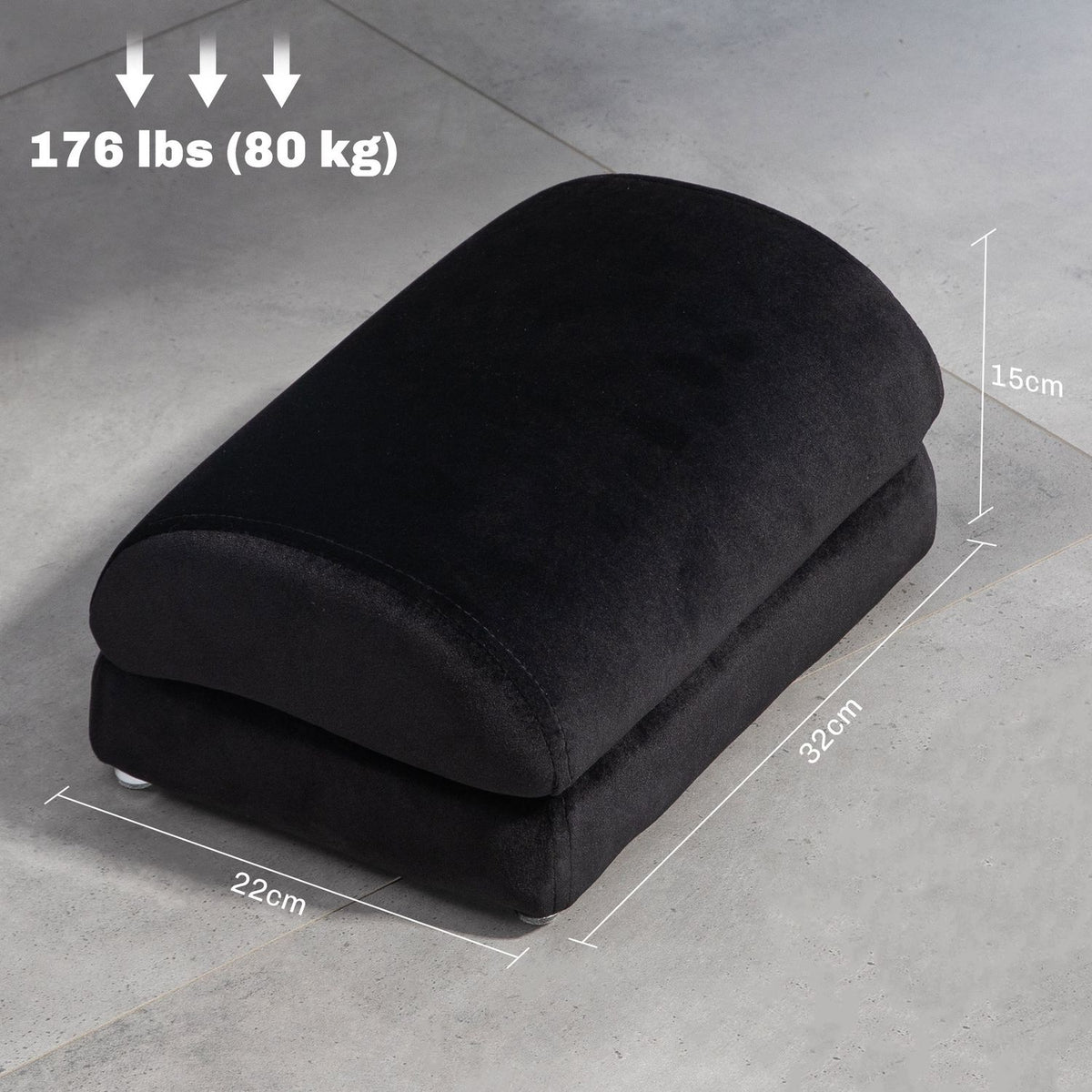 Footrest desk footrest with anti-slip padding, velvet look, for home office, office, black
