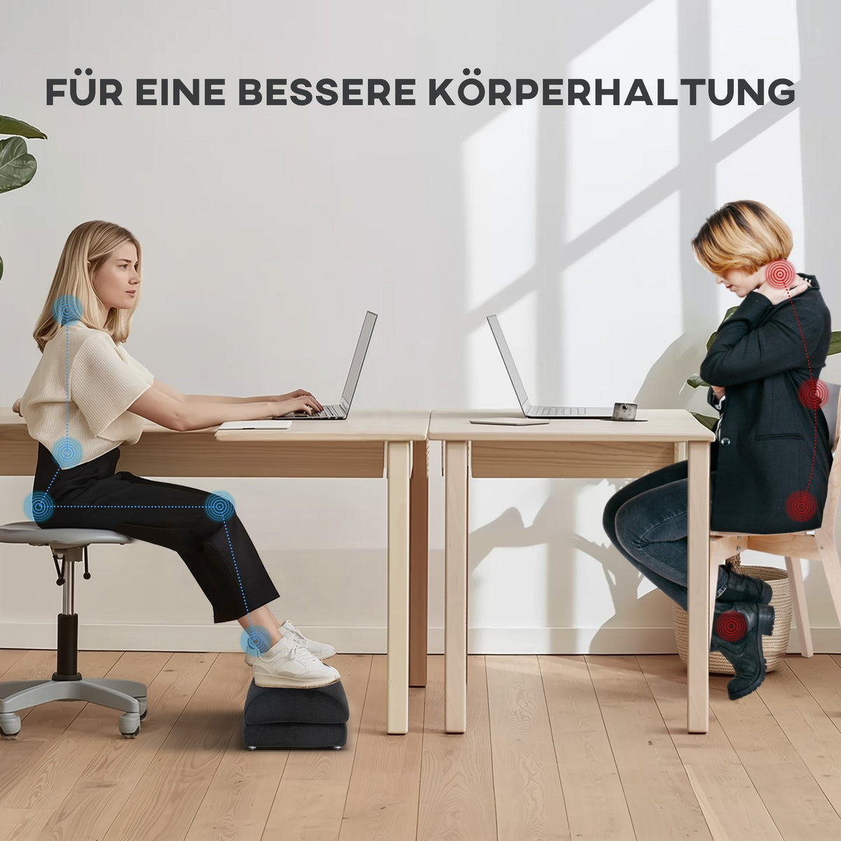 Footrest desk footrest with anti-slip padding, velvet look, for home office, office, black