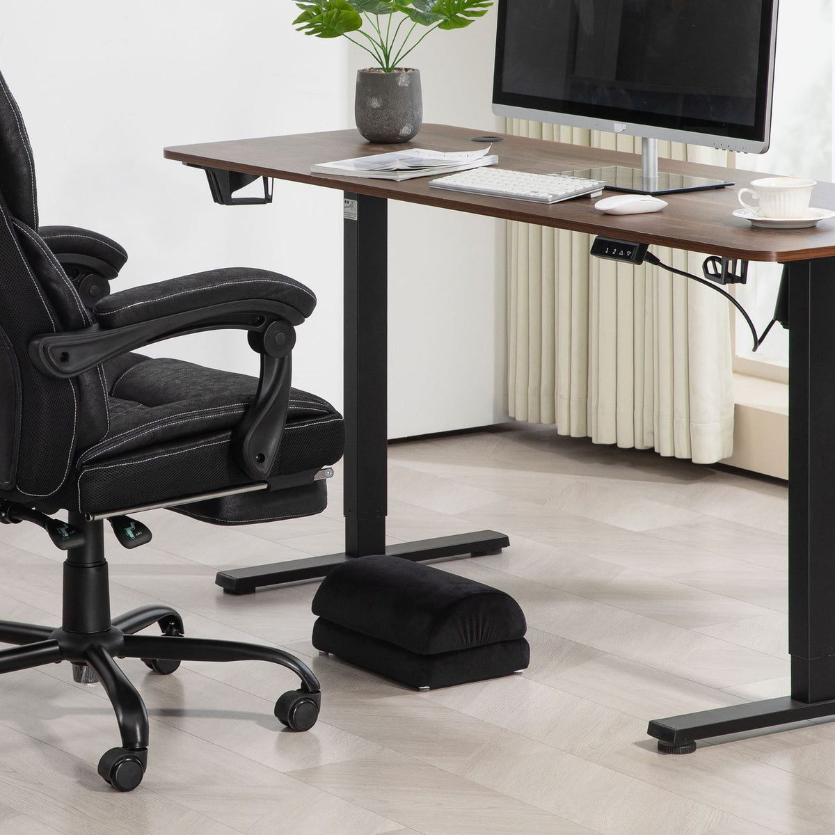 Footrest desk footrest with anti-slip padding, velvet look, for home office, office, black