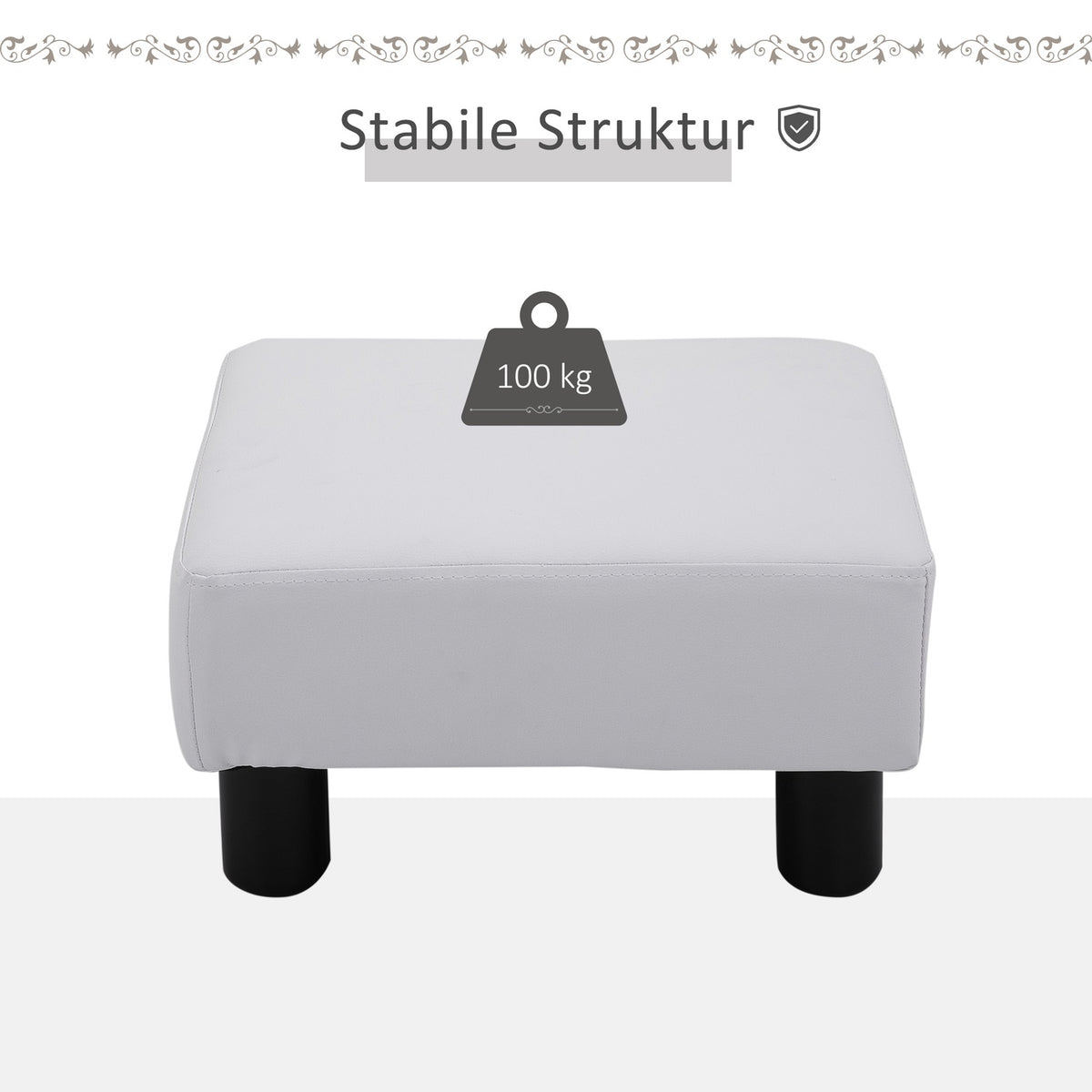 Footstool Chesterfield Stool Made Of Faux Leather, White, 40X30X24Cm