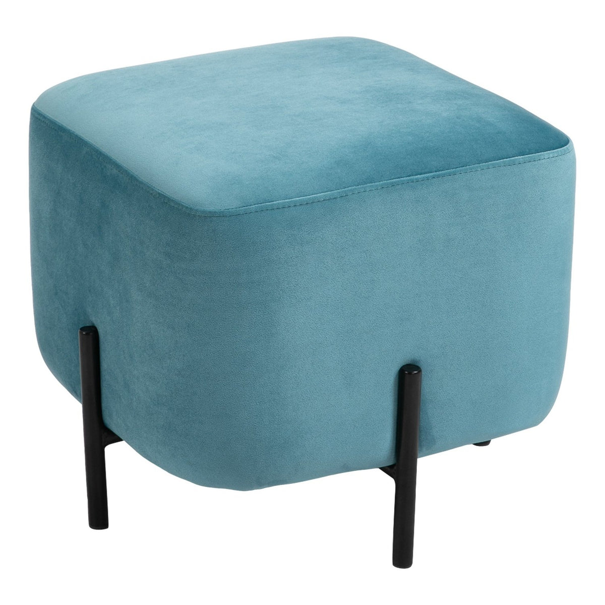 Footstool Padded Footrest Made Of Polyester And Steel Foam Turquoise 44.5 X 44.5 X 41.5 Cm