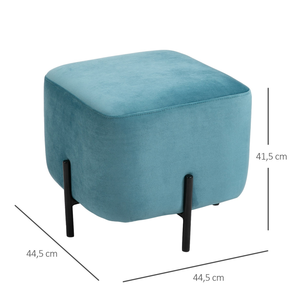 Footstool Padded Footrest Made Of Polyester And Steel Foam Turquoise 44.5 X 44.5 X 41.5 Cm