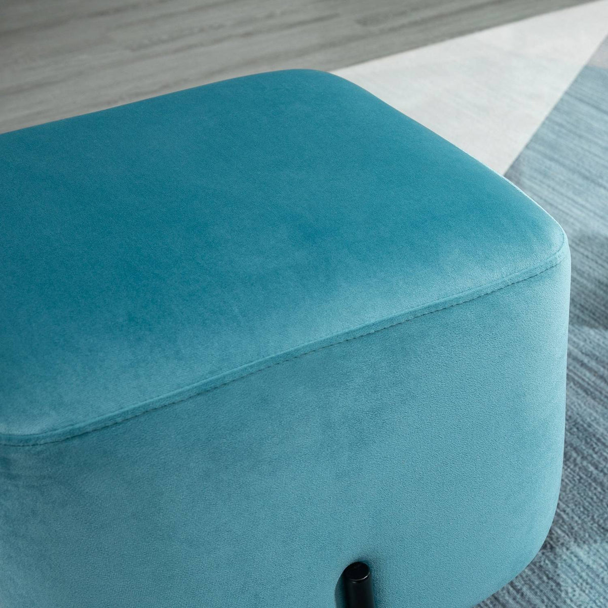 Footstool Padded Footrest Made Of Polyester And Steel Foam Turquoise 44.5 X 44.5 X 41.5 Cm