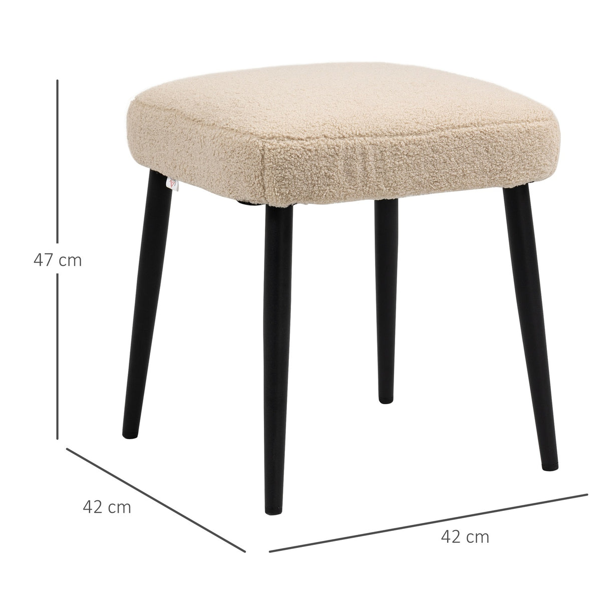 Footstool Square Cashmere Look Dressing Stool With Steel Legs For Living Room/Bedroom, Beige, 42X42X47Cm
