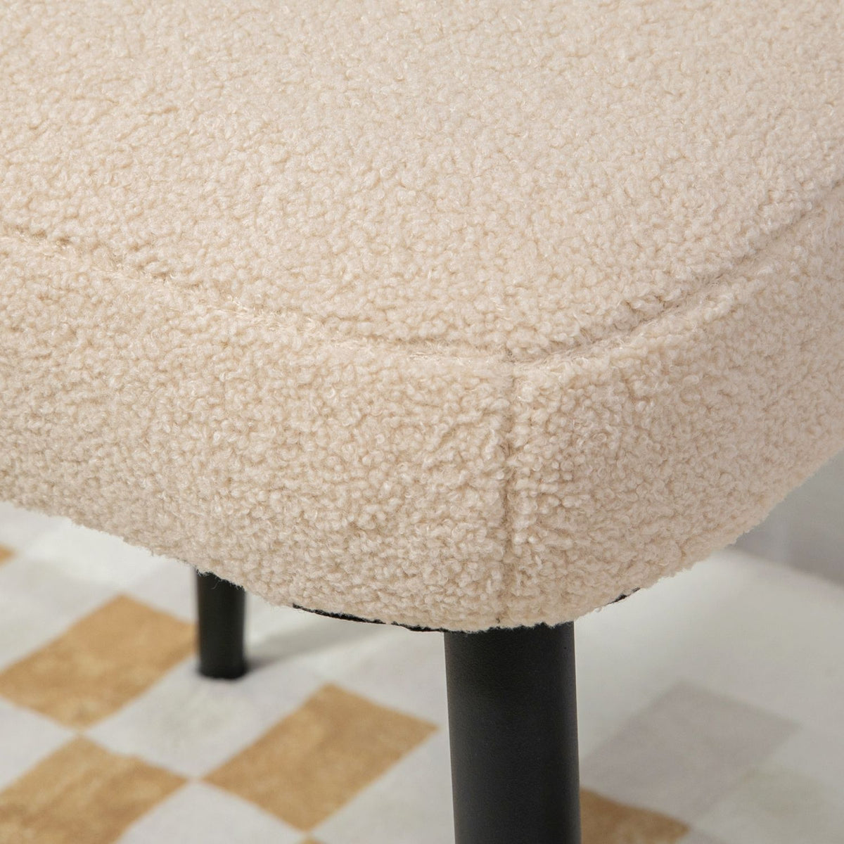 Footstool Square Cashmere Look Dressing Stool With Steel Legs For Living Room/Bedroom, Beige, 42X42X47Cm