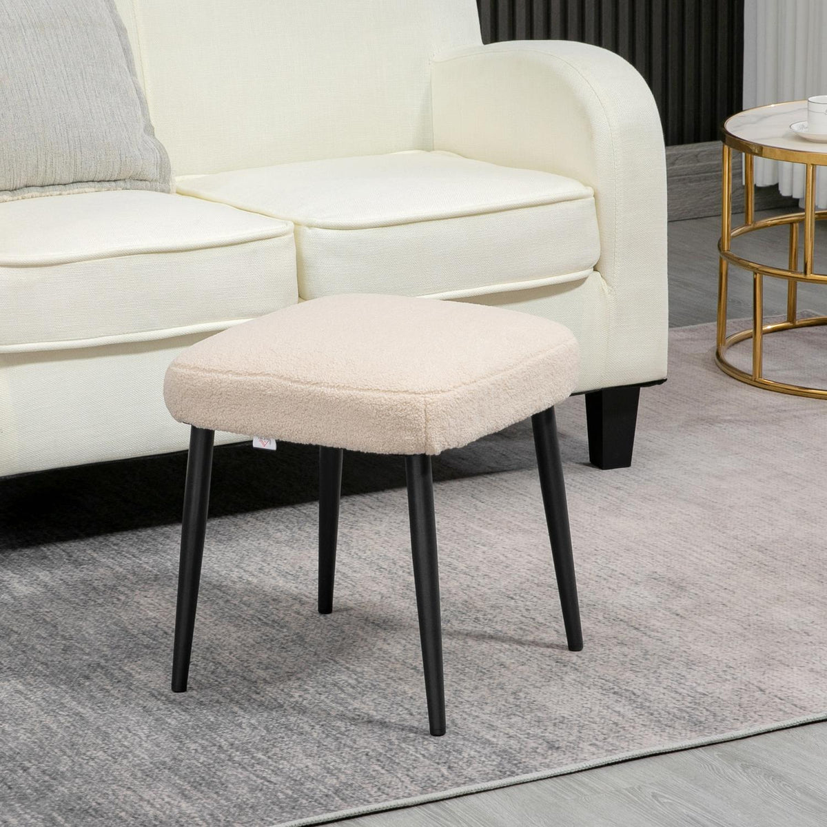 Footstool Square Cashmere Look Dressing Stool With Steel Legs For Living Room/Bedroom, Beige, 42X42X47Cm