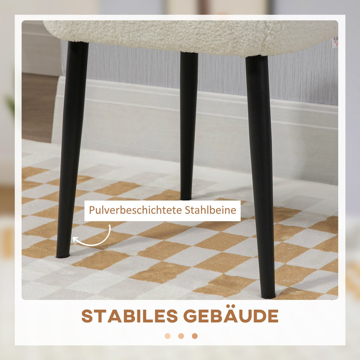 Footstool Square stool/dressing stool in cashmere look with steel legs, for living room/bedroom, cream, 42x42x47cm