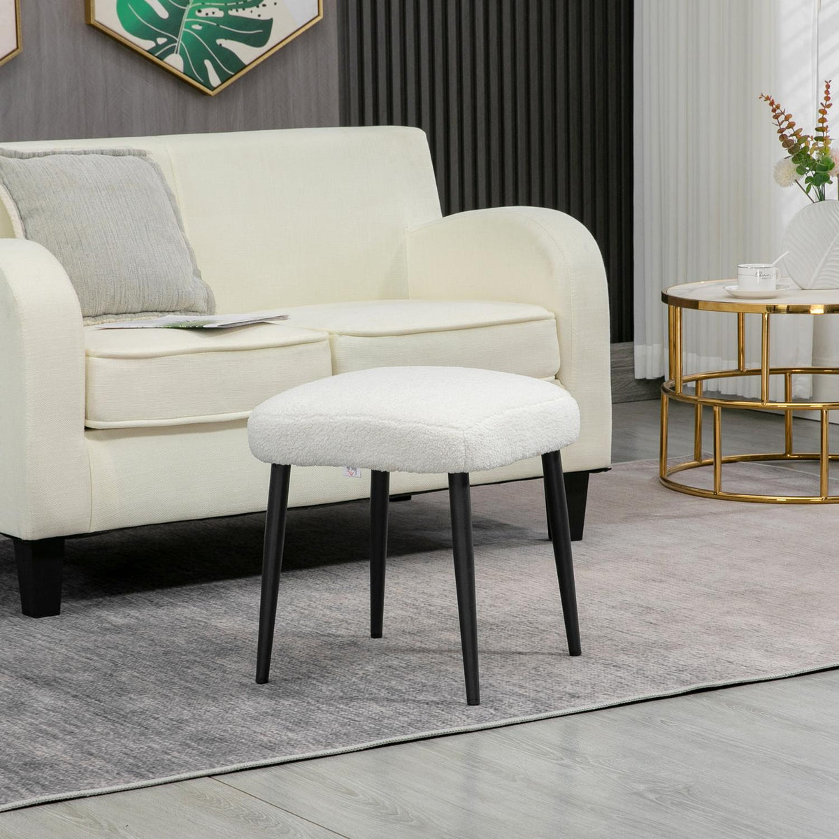 Footstool Square stool/dressing stool in cashmere look with steel legs, for living room/bedroom, cream, 42x42x47cm