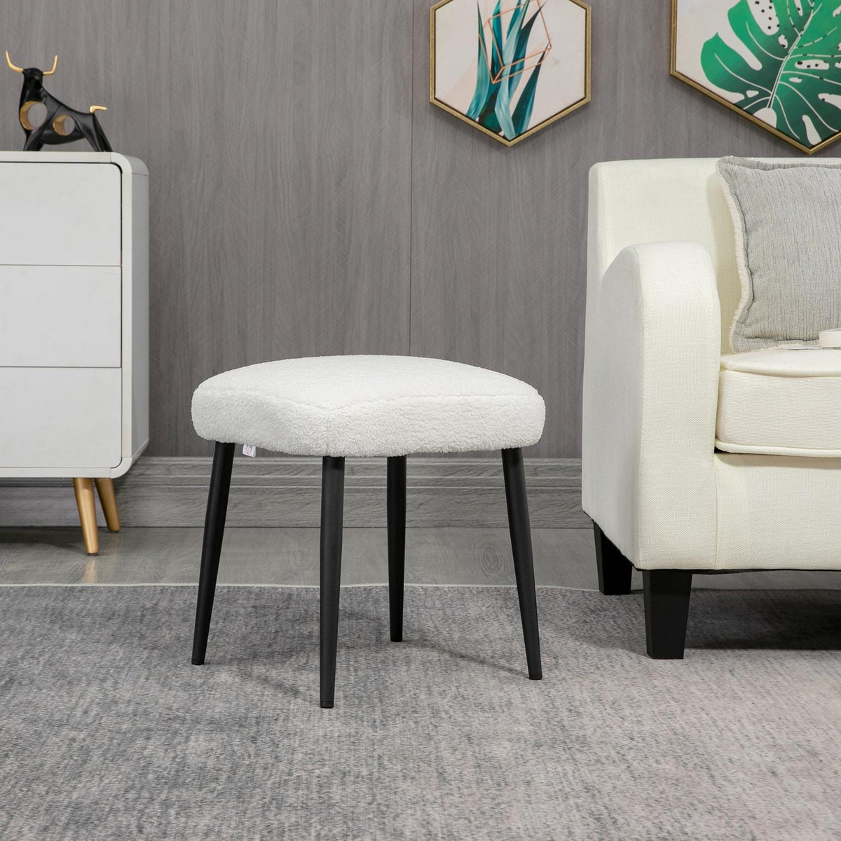 Footstool Square stool/dressing stool in cashmere look with steel legs, for living room/bedroom, cream, 42x42x47cm