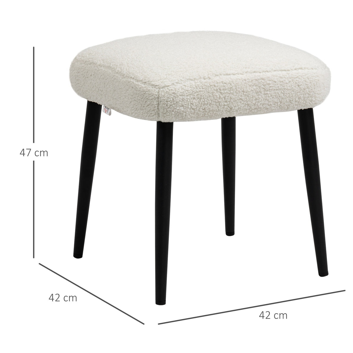 Footstool Square stool/dressing stool in cashmere look with steel legs, for living room/bedroom, cream, 42x42x47cm