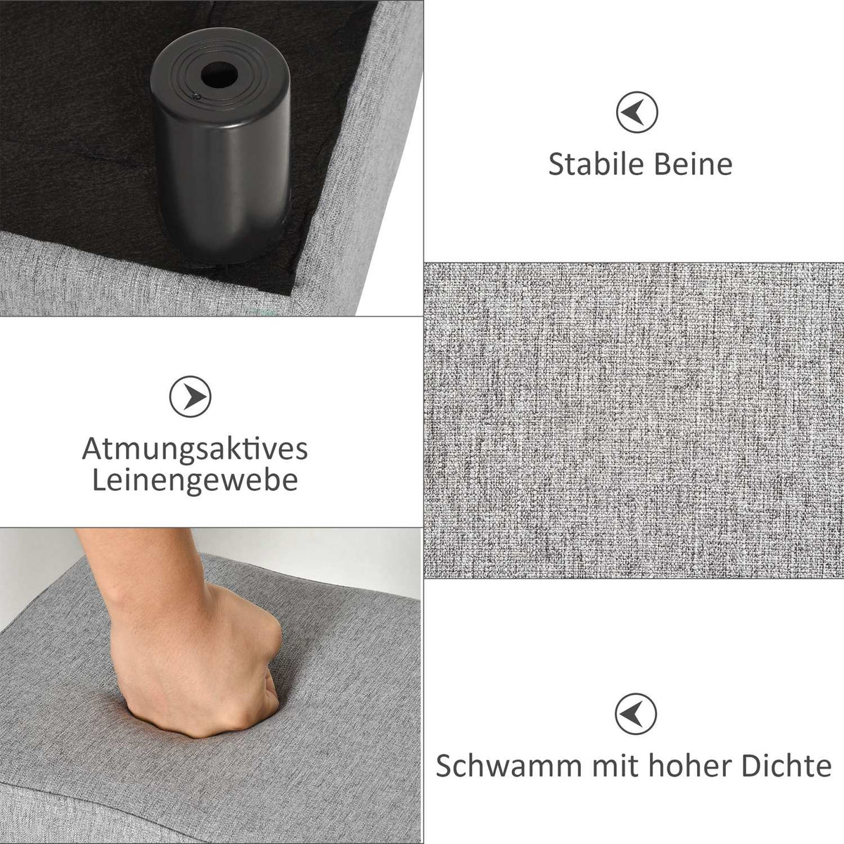Footstool, Stool, Rectangular Ottoman, Footrest Made Of Linen, Upholstered Stool, Load Capacity Up To 150 Kg, For Living Room, Hallway, Grey