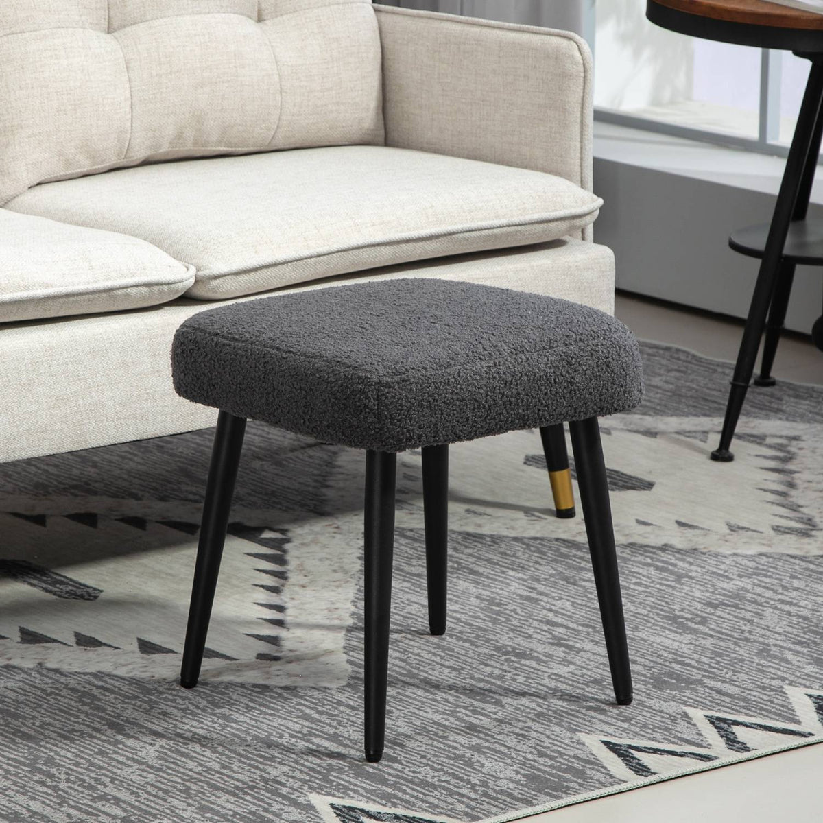 Footstool Stool Square Dressing Stool Footrest with Cashmere Look Steel Legs for Living Room Bedroom Dark Gray