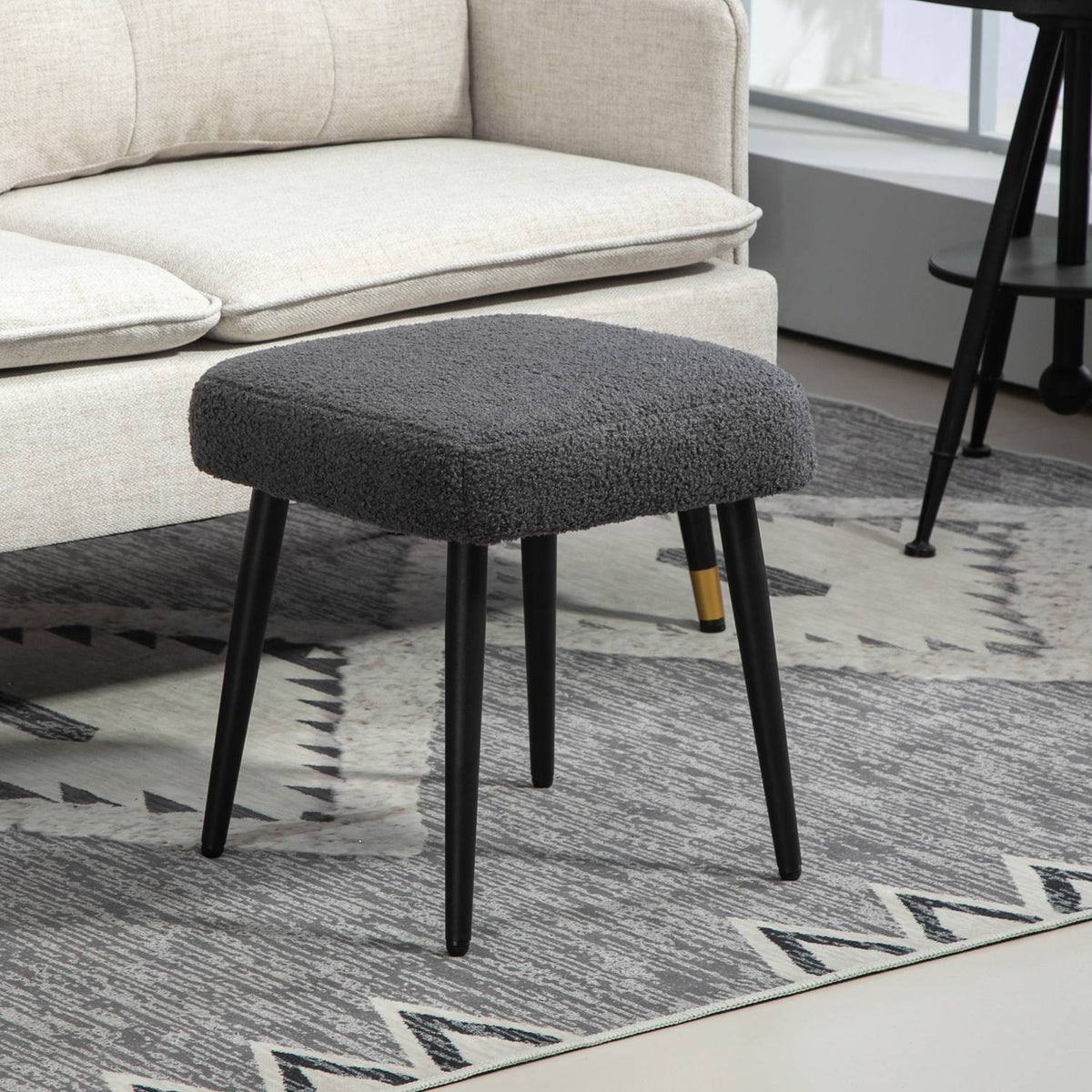Footstool Stool Square Dressing Stool Footrest with Cashmere Look Steel Legs for Living Room Bedroom Dark Gray