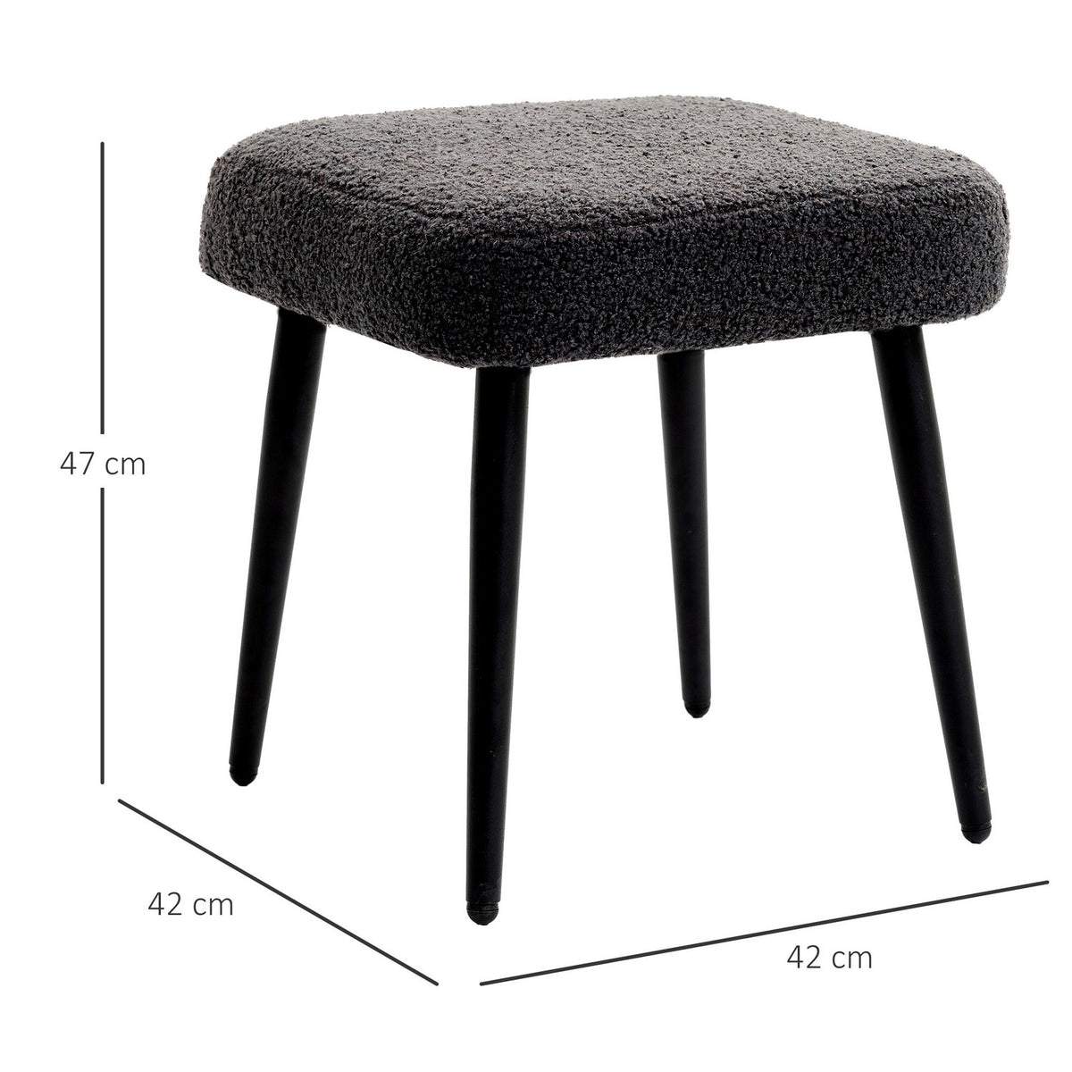 Footstool Stool Square Dressing Stool Footrest with Cashmere Look Steel Legs for Living Room Bedroom Dark Gray