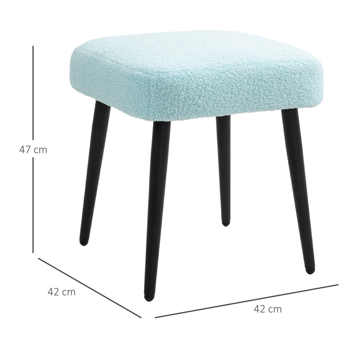 Footstool Stool Square Dressing Stool Footrest with Cashmere Look Steel Legs for Living Room Bedroom Light Blue