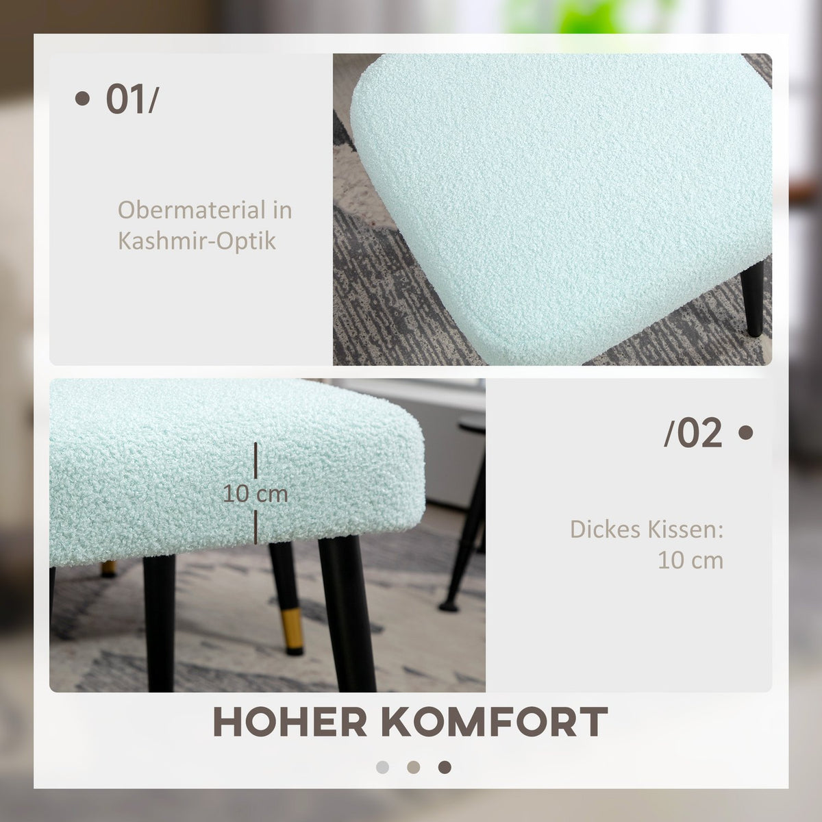 Footstool Stool Square Dressing Stool Footrest with Cashmere Look Steel Legs for Living Room Bedroom Light Blue