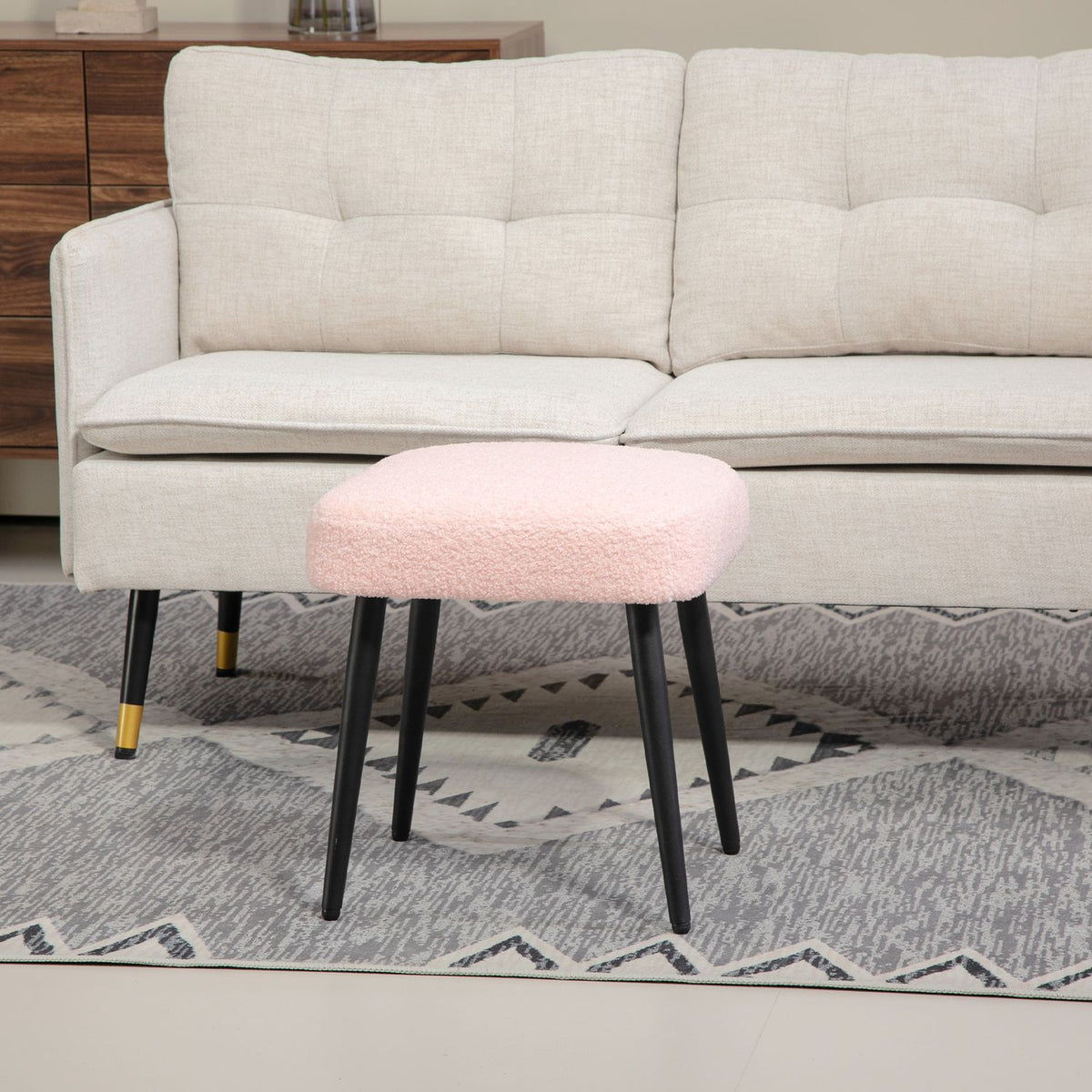 Footstool Stool Square Dressing Stool Footrest with Cashmere Look Steel Legs for Living Room Bedroom Pink