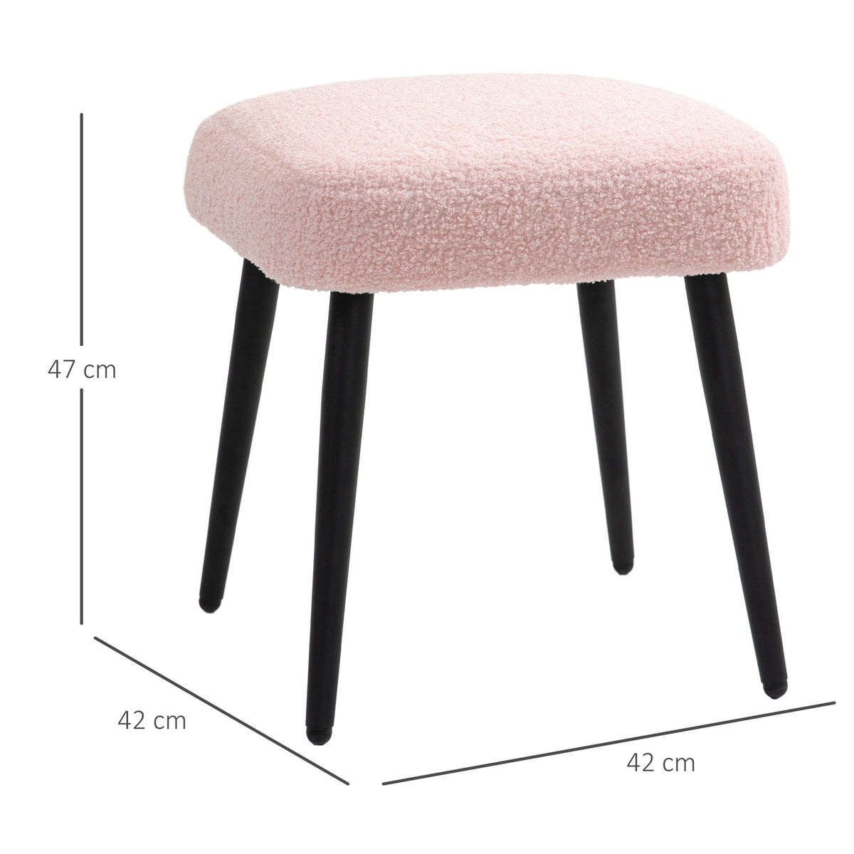Footstool Stool Square Dressing Stool Footrest with Cashmere Look Steel Legs for Living Room Bedroom Pink
