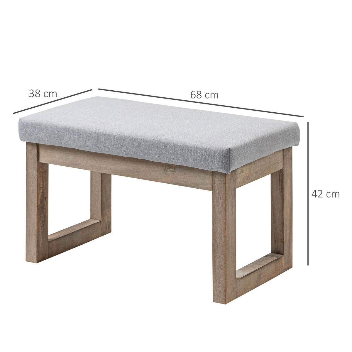 Footstool With Linen Look, Stool With Wooden Legs, Entrance Bench For Living Room, Bedroom, Gray, 68 X 38 X 42 Cm