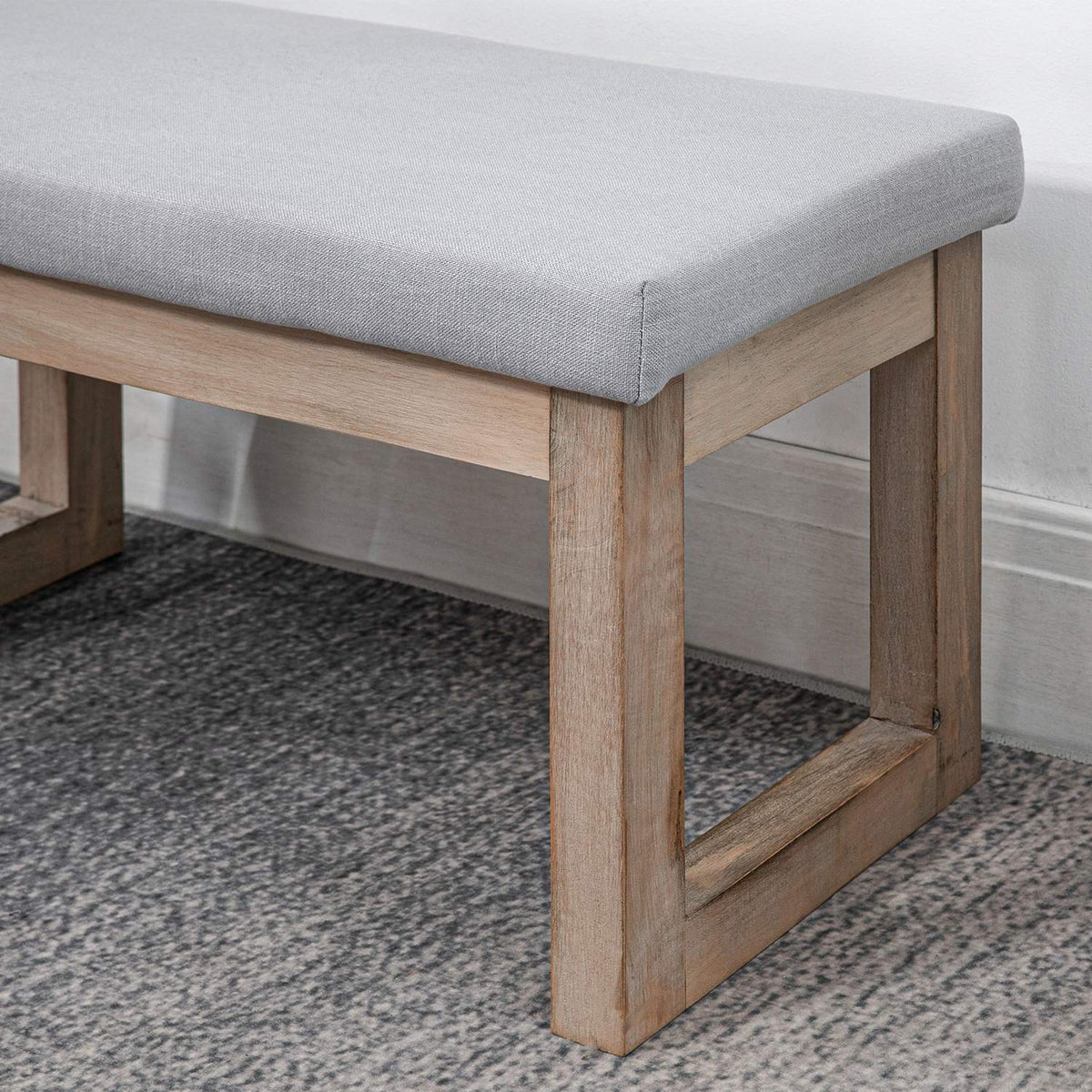 Footstool With Linen Look, Stool With Wooden Legs, Entrance Bench For Living Room, Bedroom, Gray, 68 X 38 X 42 Cm