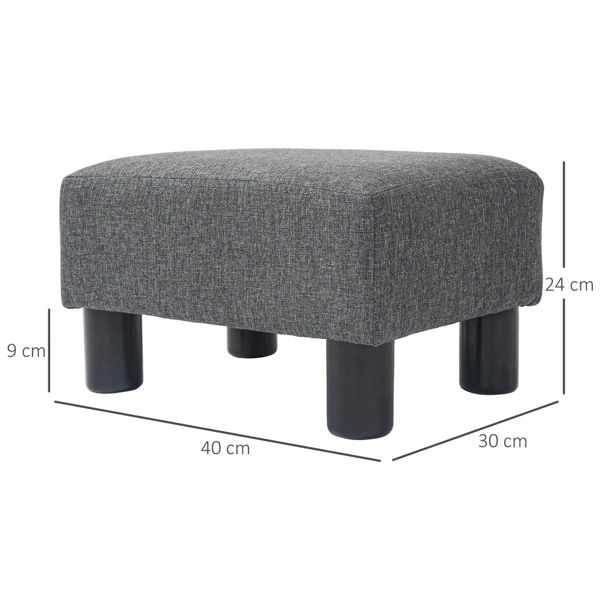 Footstool, seat stool with linen-like fabric cover, foam filling, plastic legs, for various rooms, grey