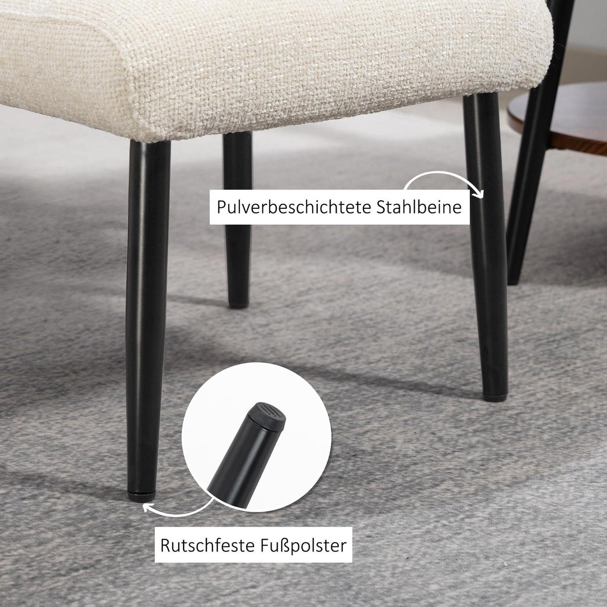 Footstool with Chenille Cushion, Steel Legs, 45x41x38 cm