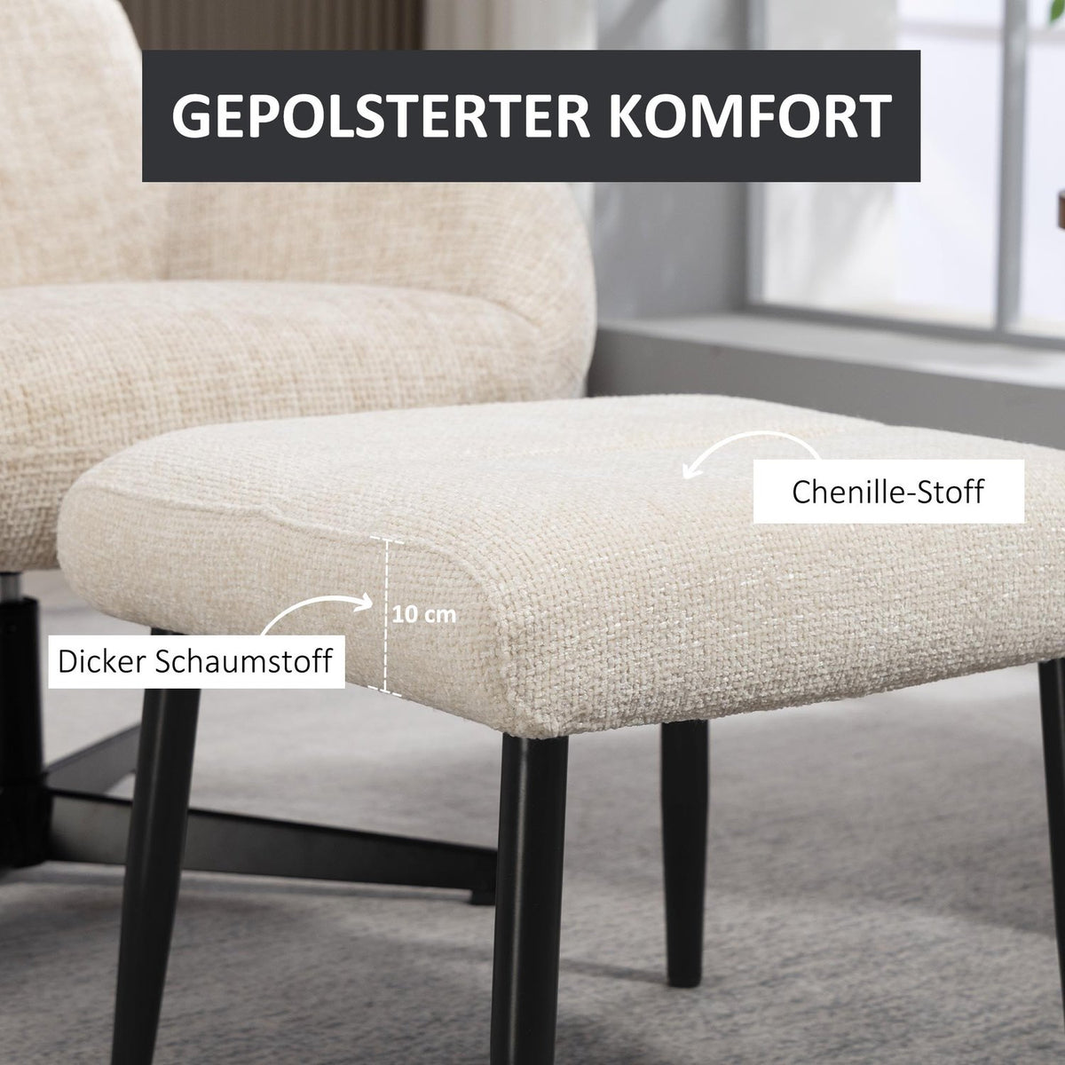 Footstool with Chenille Cushion, Steel Legs, 45x41x38 cm