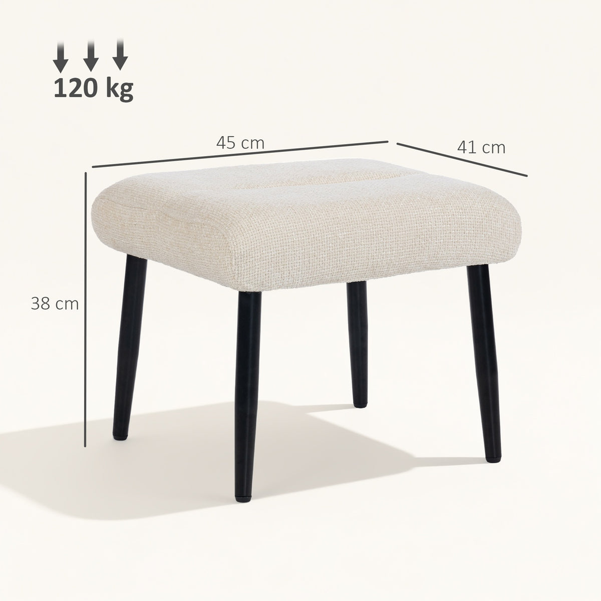 Footstool with Chenille Cushion, Steel Legs, 45x41x38 cm