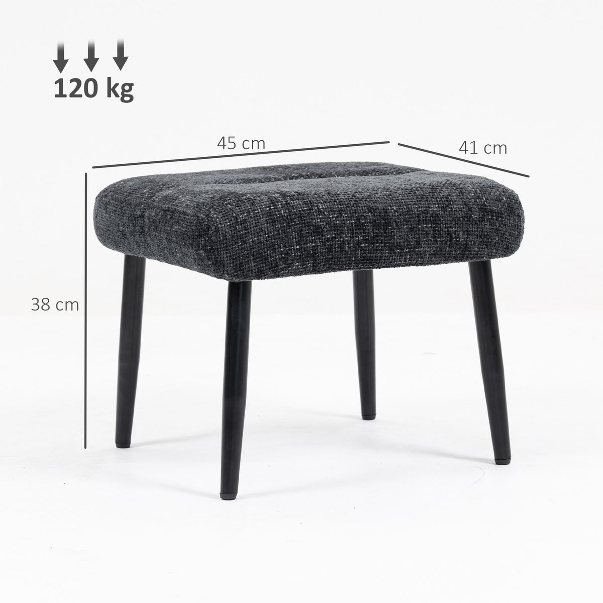 Footstool with Soft Cushion, Chenille Fabric, Steel Legs
