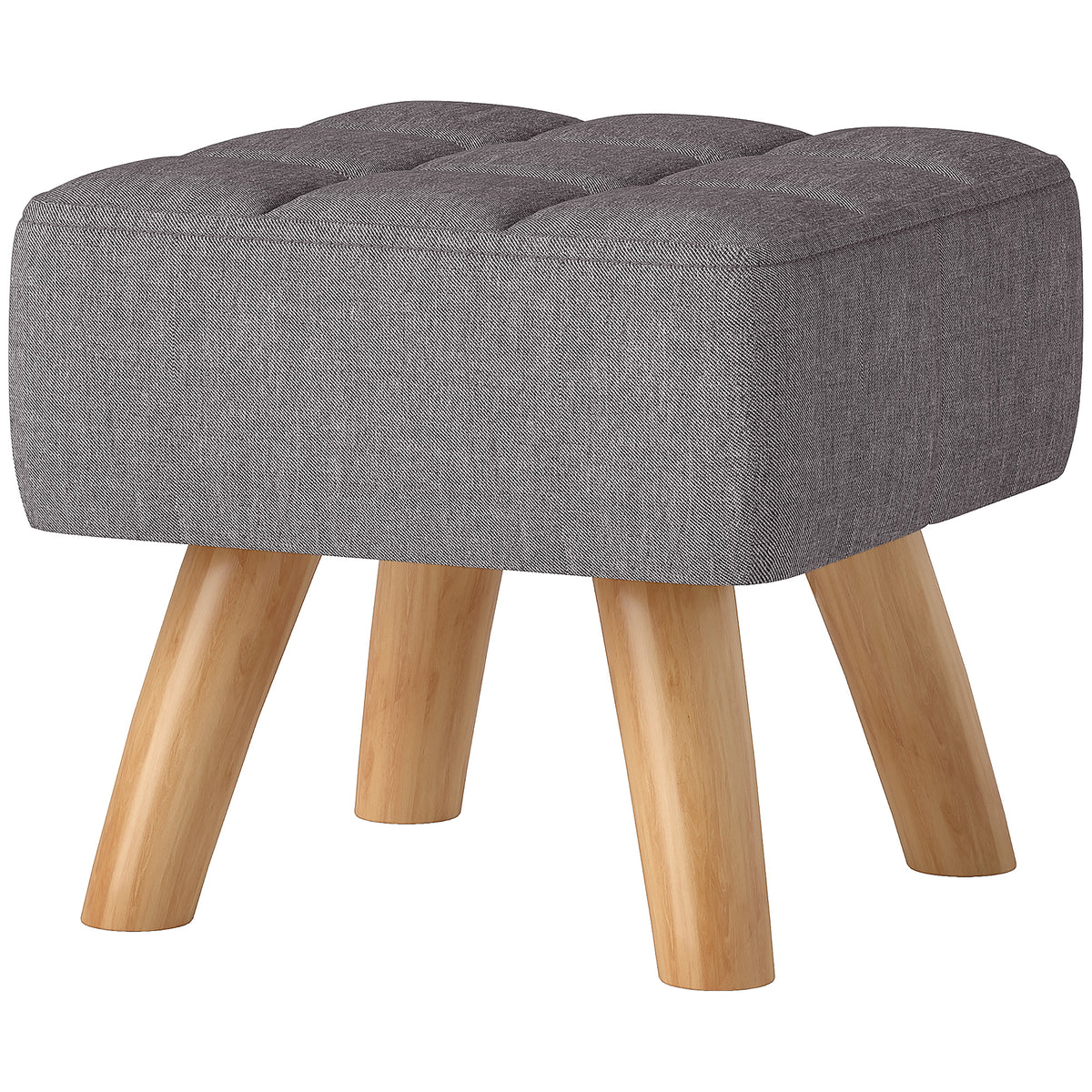Footstool with upholstery, linen look, wooden legs, load capacity up to 110 kg, grey